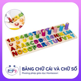 Đồ chơi Gỗ bảng chữ cái tiếng Việt, chữ số và cọc tập đếm Đồ chơi thông minh phát triển trí tuệ của bé