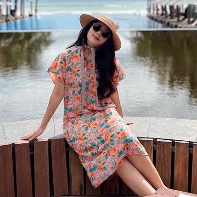 MYA - VÁY ĐẦM KHOEN LƯNG VẢI LỤA TƠ MẪU QUÝT CAM CHẤT MÁT MỊN