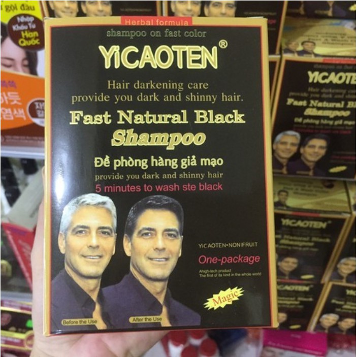Hộp 10 Gói Dầu Gội Nhuộm Đen Tóc YiCaoTen - Gội Là Đen (Hộp 10 Gói Có Kèm Bao Tay) | BigBuy360 - bigbuy360.vn