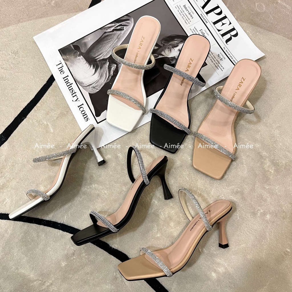 Dép Guốc Hai Dây Đính Đá 2 Mảnh 7 Phân Đế Nhọn Lên Chân Cực Xinh