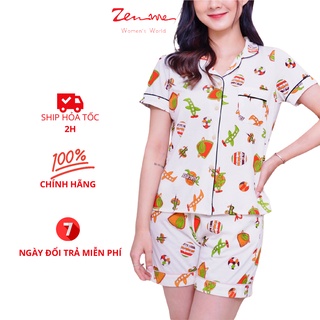 Đồ bộ mặc nhà Zen Me pijama nữ cộc tay quần đùi chất liệu chuẩn cotton họa tiết dễ thương