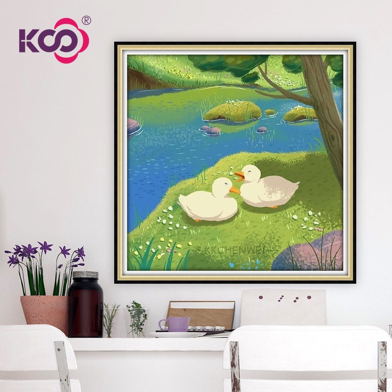 Bộ Tranh Đính Đá Họa Tiết Hoạt Hình Chú Vịt Dễ Thương Dùng Trang Trí Nhà Cửa