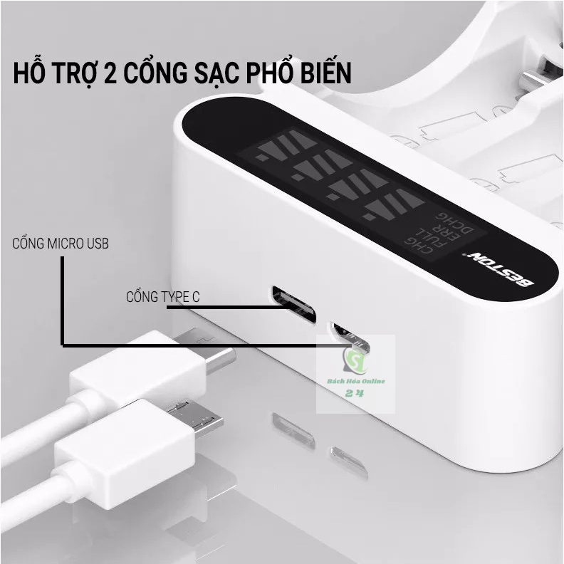 Bộ 4 pin sạc AA 3300 mAh Dung lượng cao kèm Sạc pin Beston C9023L, Sạc nhanh, tự ngắt khi đầy, màn hình LCD thông minh