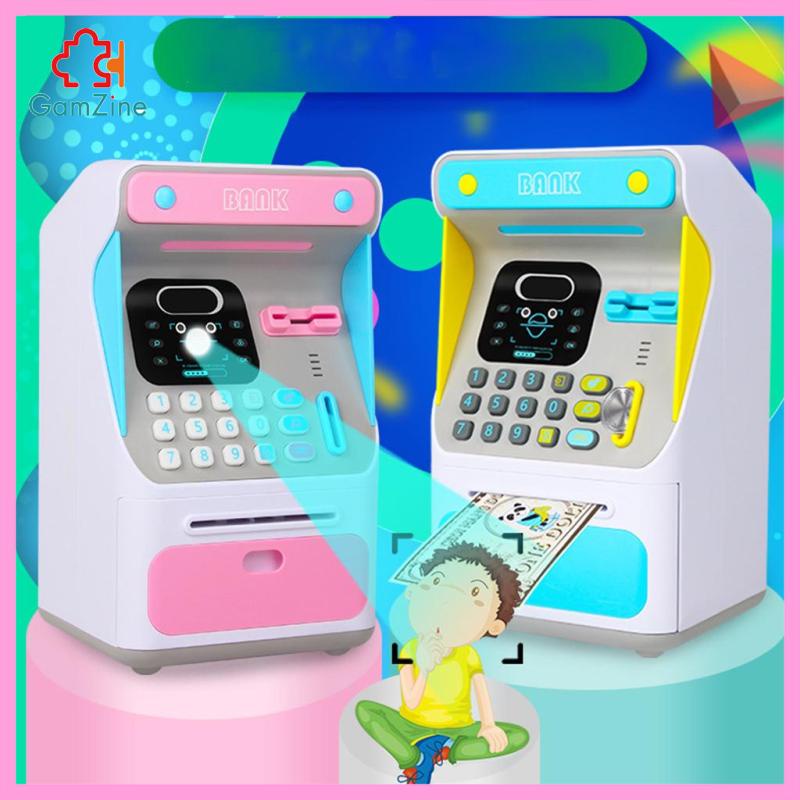 Hộp tiết kiệm tiền đồ chơi hình ATM cho bé thiết kế nhận dạng khuôn mặt giả thú vị có khóa mật khẩu