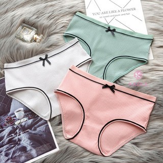 Quần lót nữ cotton gân tăm gắn nơ, quần lót nữ dễ thương kiểu Nhật thoáng khí mẫu mới QLH89