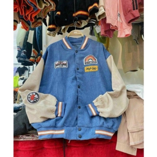 Áo khoác bomber kaki nhung gân unisex in hoạ tiết phối màu kiểu Mới nhất phong cách hàn - lovess_shop