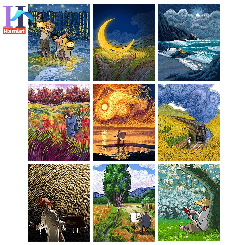 B️ộ tranh sơn dầu Hamlet tự làm treo tường trang trí nhà cửa cỡ 40x50cm
