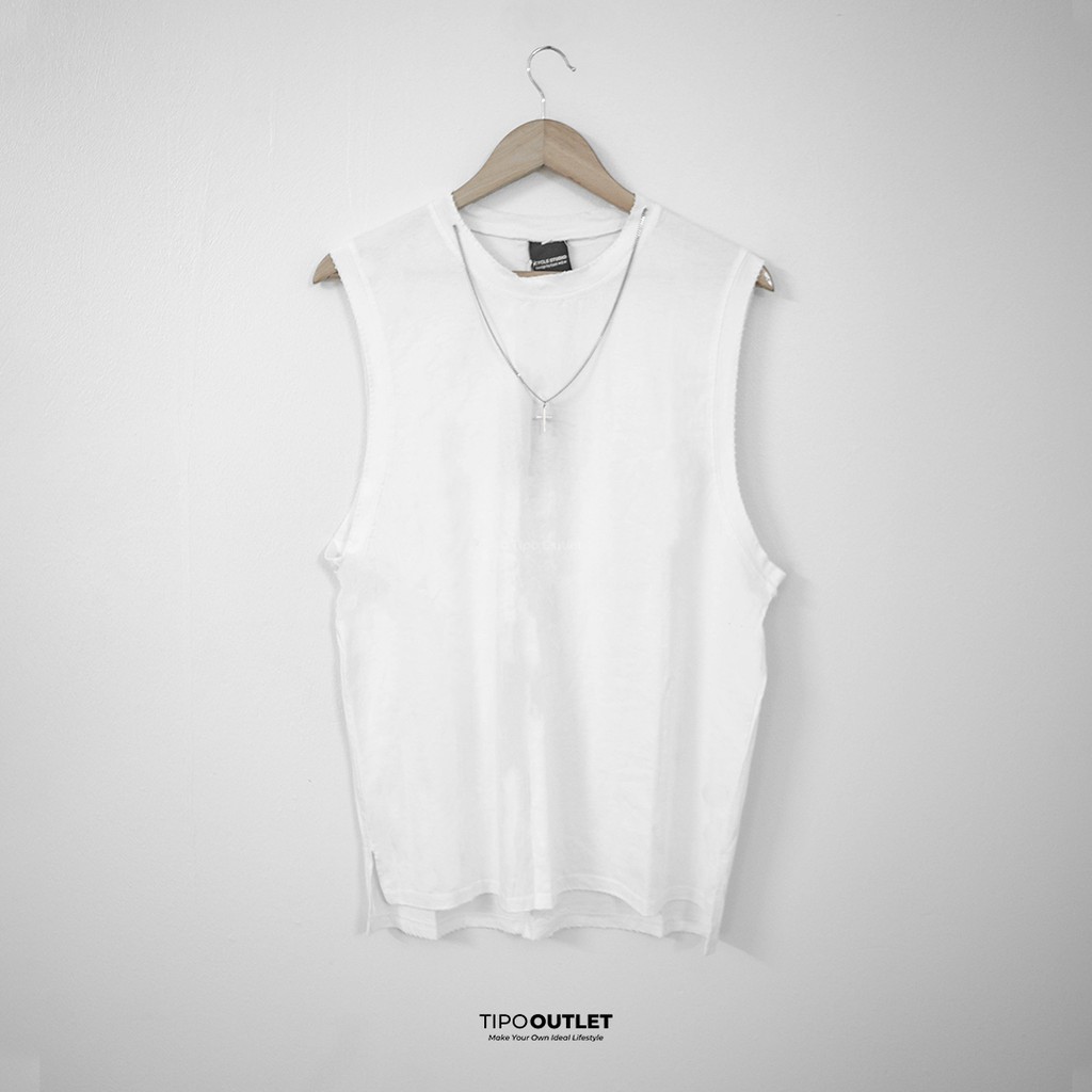 Áo thun Tanktop 3 lỗ nam vòng chữ thập trắng trơn basic sát nách form âu dáng rộng vải cotton thoáng mát