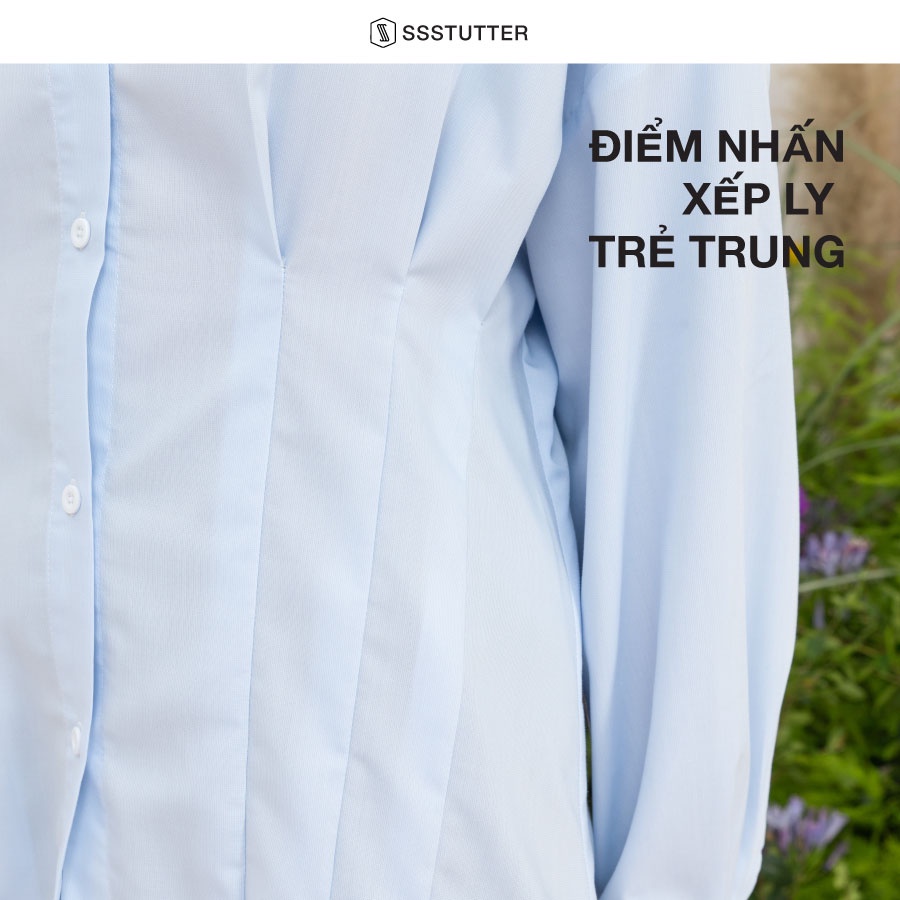 Áo sơ mi nữ SSSTUTTER thô mát thoáng dài tay chiết eo nổi bật trẻ trung dart tuck shirt