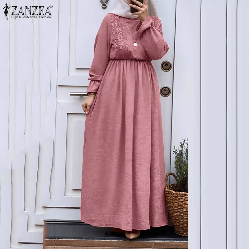 Zanzea Đầm Nữ Dài Phối Ren Phong Cách Hồi Giáo