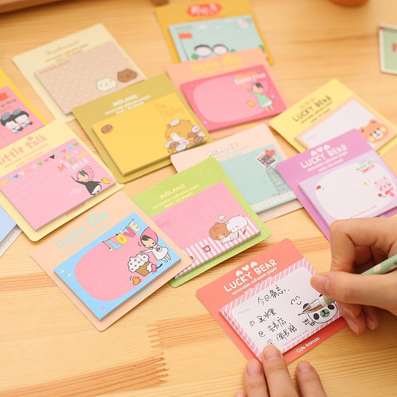 Giấy note nhớ ghi chú bản chữ nhật  dán hình động vật dễ thương Post-it nhiều màu cho bé học sinh D-20