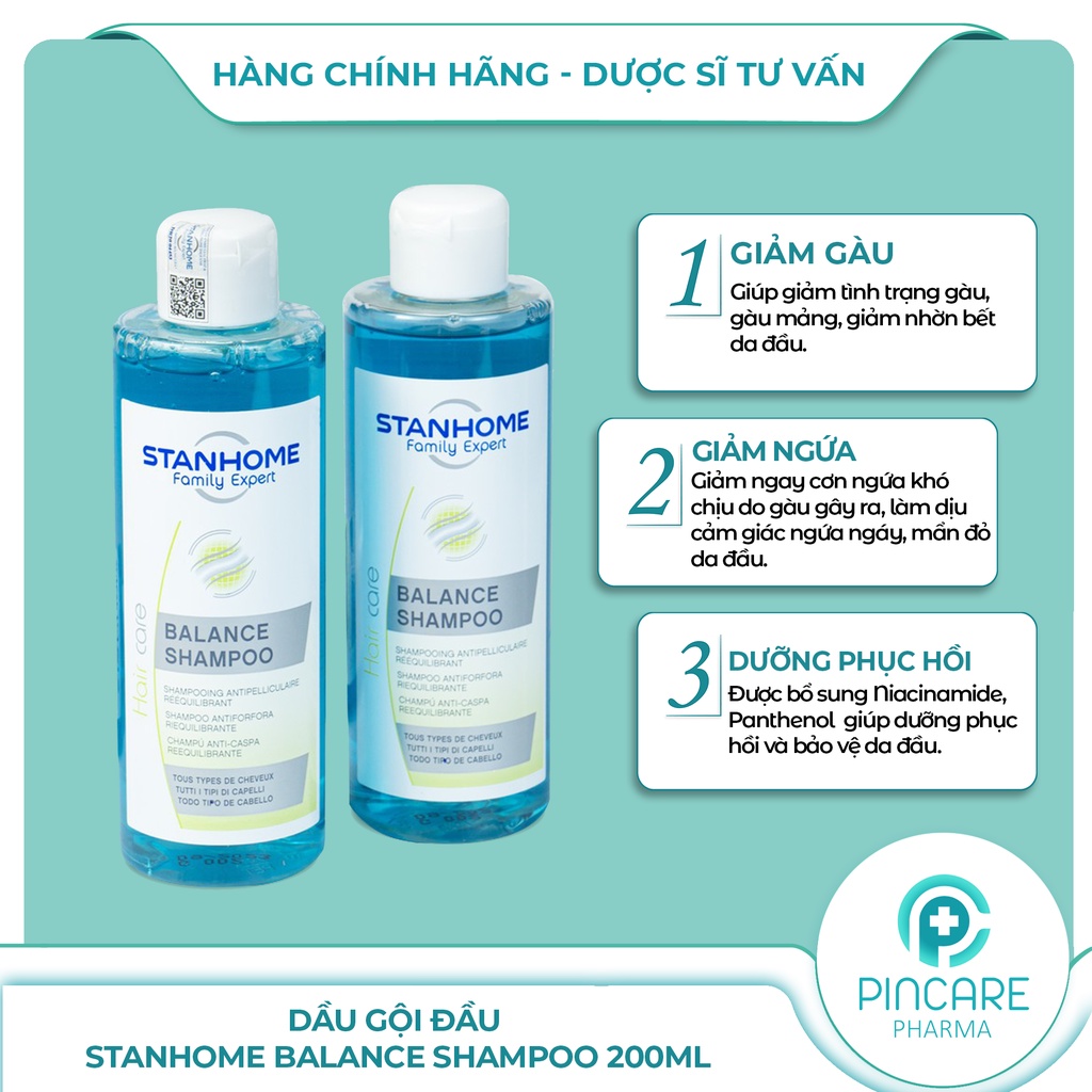 Dầu gội đầu Stanhome Balance Shampoo 200ml - Dầu Gội Làm Sạch Và Ngăn Ngừa Gàu - Hàng chính hãng - Nhà thuốc Pincare