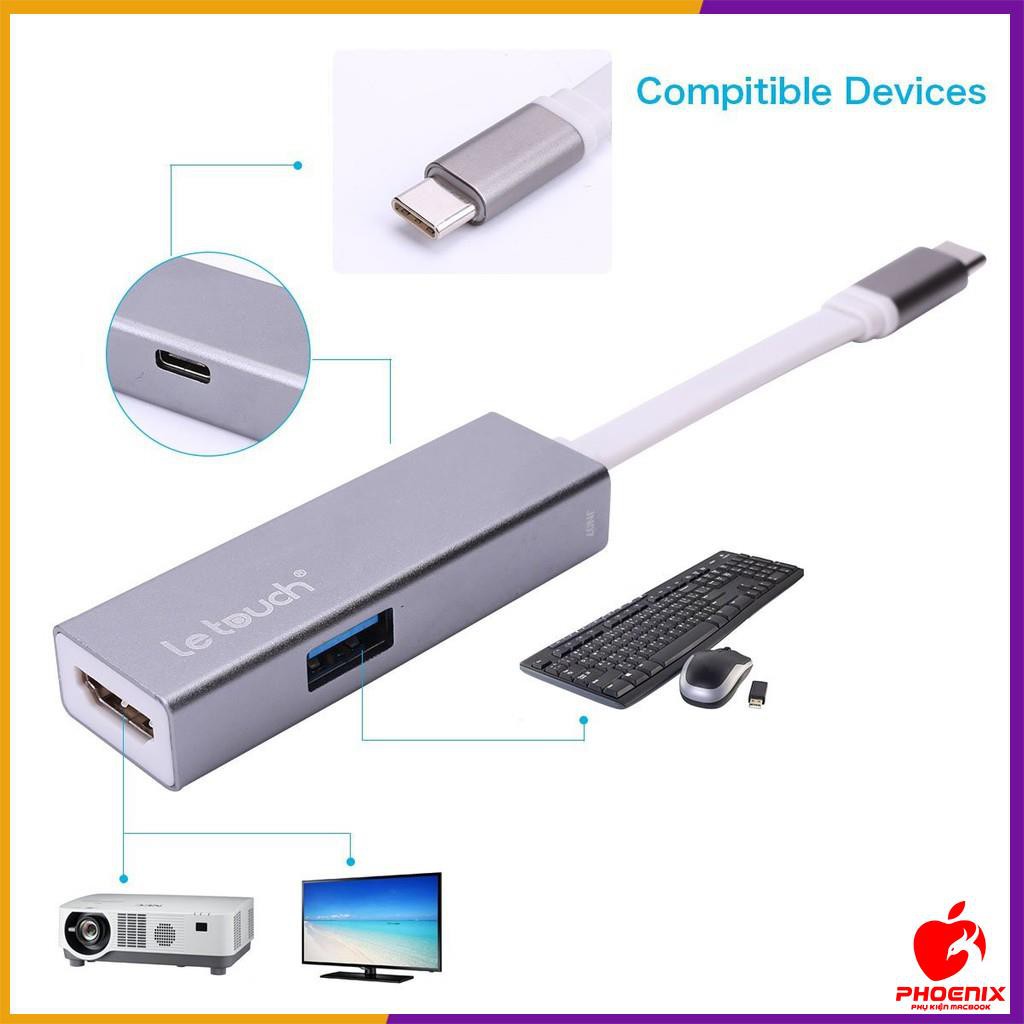 Cáp USB Type C HDMI/USB 3.0 Adapter Hub with Power Delivery Letouch ( xám)