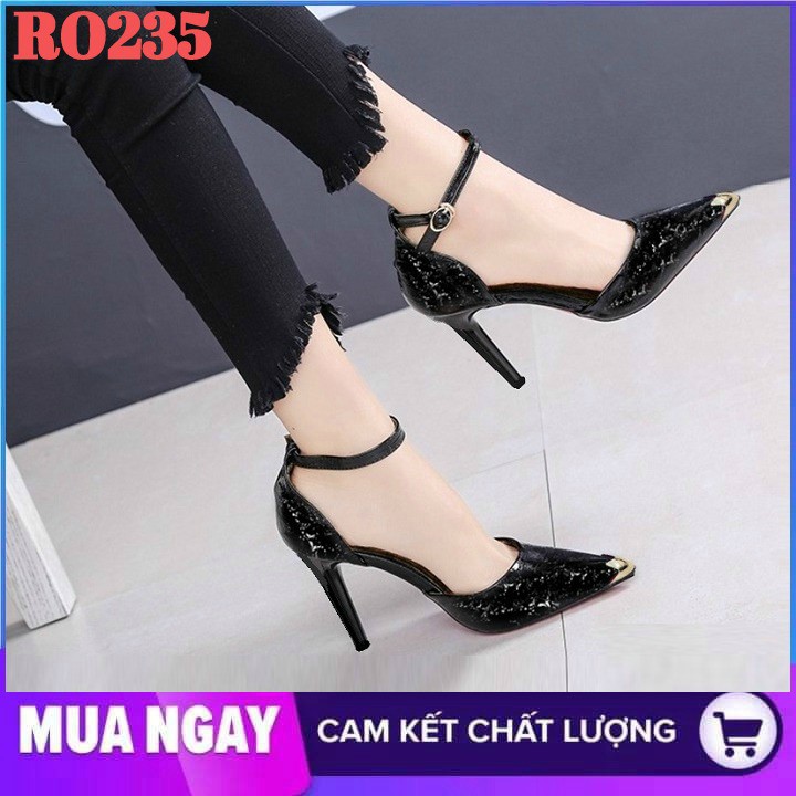 Giày cao gót nữ đẹp bít mũi 8cm hàng hiệu rosata hai màu đỏ đen ro235