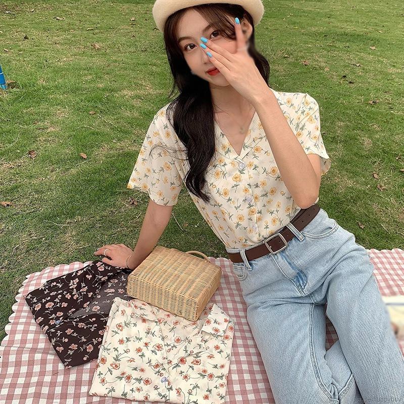 Áo Nữ Tay Ngắn In Hoa Thời Trang Thanh Lịch