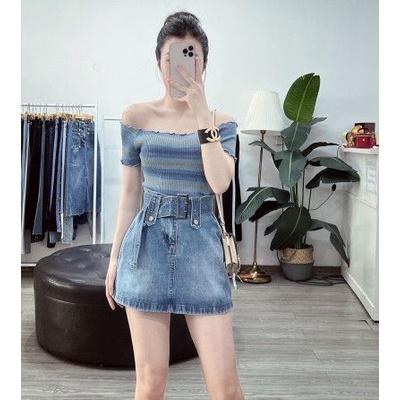 Áo montoghi trễ vai croptop viền bèo QC