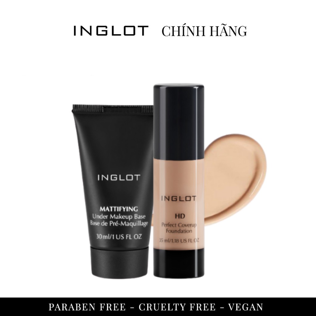 INGLOT - Combo kem lót siêu kiềm dầu Mattifying Under Makeup Base (30ml) và kem nền HD Foundation (35ml)