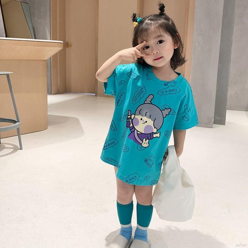 Đầm Công Chúa Se7En Tay Ngắn In Hoạt Hình Kiểu Hàn Quốc Thời Trang Mùa Hè Cho Bé Gái