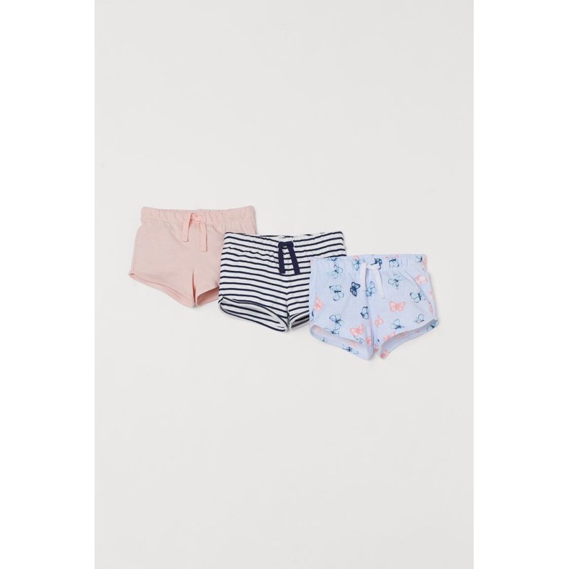 Set 3 quần shorts bé gái, màu hồng - sọc đen - xanh, Hờ mờ UK săn SALE.
