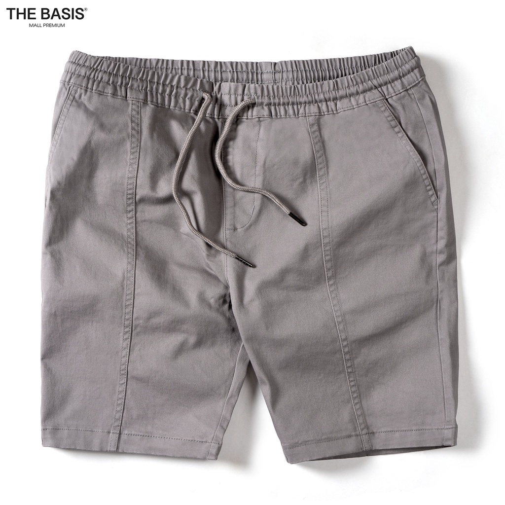 Quần short kaki nam THE BASIS, dây rút, lưng thun, màu xám, chât liệu kaki co giãn QK04 - Hàng nhập khẩu