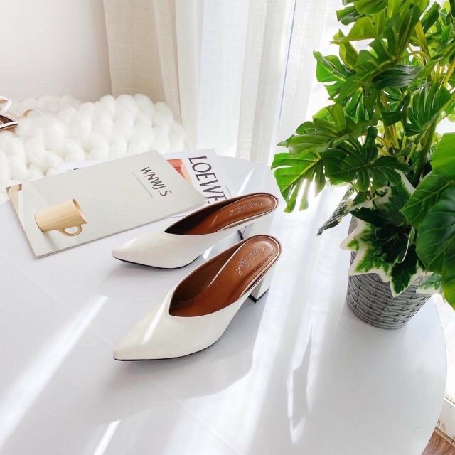 [SẴN] DÉP BÍT MŨI ĐƠN GIẢN GÓT VUÔNG CAO 5P