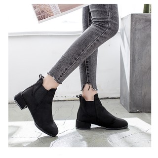 FB029D- Giày boot nữ da lộn phối chun 2 bên