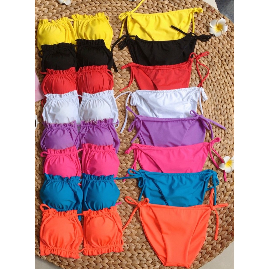 Bikini Hai Mảnh Vuông Cúp Ngực Nhiều Màu, Set Bộ Đồ Bơi Tam Giác Cột Dây Lưng Sexy  - OS020