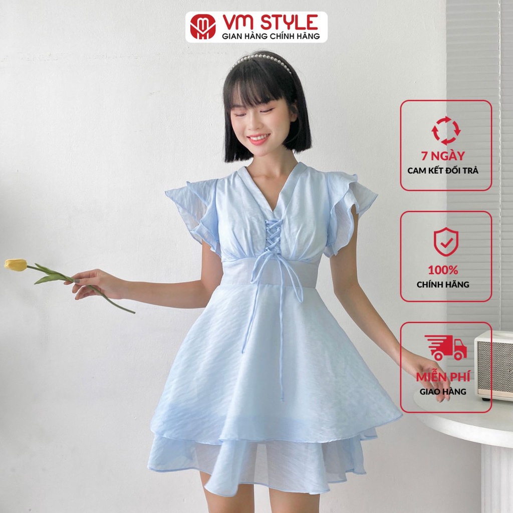 Đầm ngắn VMSTYLE cánh tiên phối tầng dây đan ngực 2 lớp Y174 22VD05Y012301
