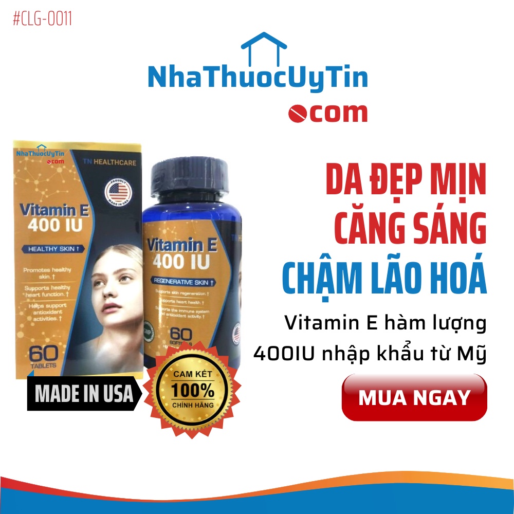 Vitamin E 400IU (Mỹ) đẹp da, sáng da, chống lão hóa, mờ nám sạm, giúp đều màu da, tốt cho sinh lý nữ giới - 60 viên