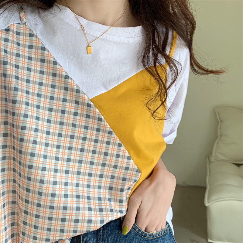 Áo Thun cotton Tay Ngắn Giả Hai Lớp Thời Trang Mùa Hè Hàng Mới