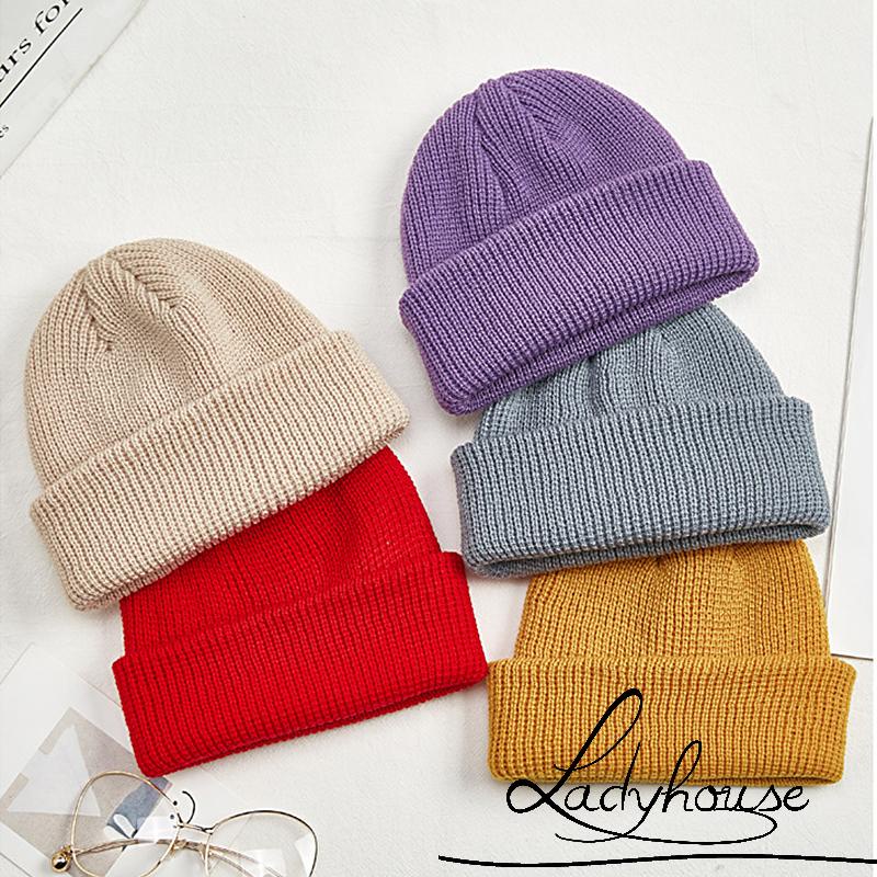 Mũ beanie dệt kim mềm co giãn giữ ấm mùa đông cho nữ