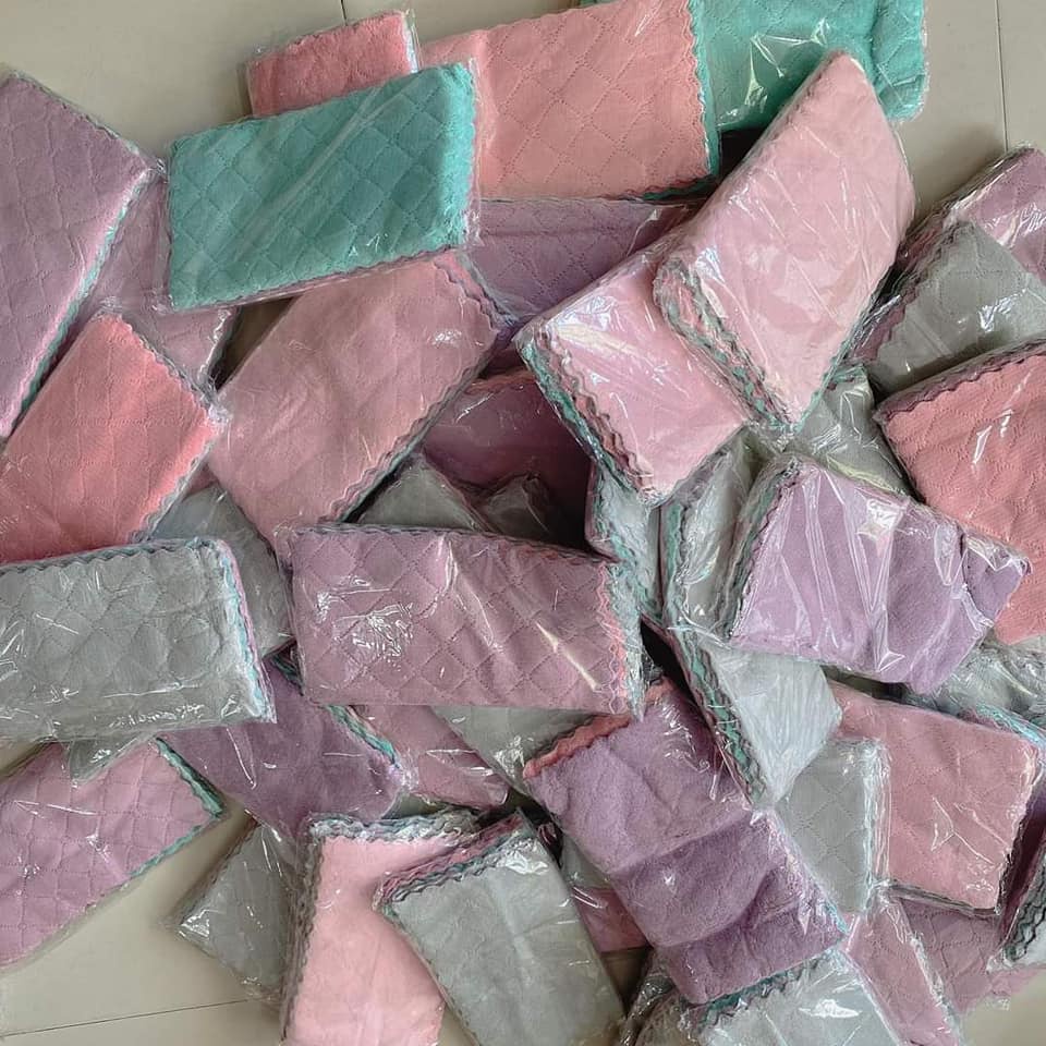 Khăn lau đa năng bếp, bát đĩa, cốc chén thấm nước tốt chống dính dầu mỡ hai mặt loại to 15x26cm | BigBuy360 - bigbuy360.vn