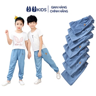 Quần dài bò giấy bé trai bé gái 27Kids quần jean mềm nam nữ vải Tencel cho