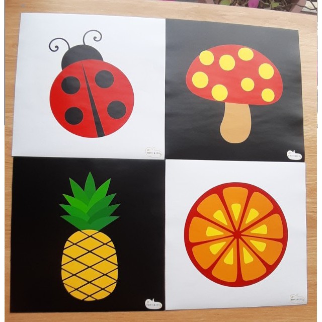Thẻ kích thích thị giác cho trẻ sơ sinh TONYKIDS chất liệu decal dán tường bộ 15 thẻ