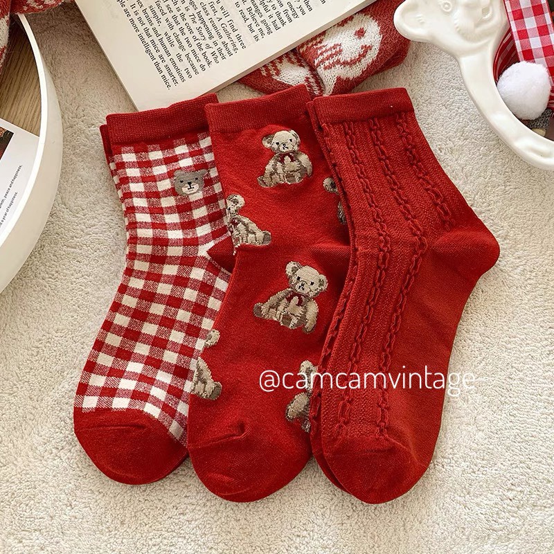 Set Tất Noel Tết Làm Quà Tất Cổ Cao Nữ Tiêu Thư LOLITA ĐỎ Cổ Bèo Nhún Tất Vớ Nữ ULZZANG HÀN QUỐC Maxshopdoc