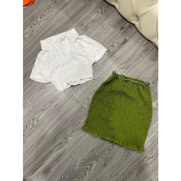 Set chân váy nhún áo có cổ