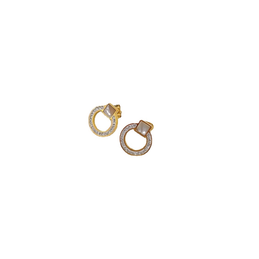 Bông Tai Thép Titan Đính Đá Zircon Trắng Đơn Giản Dễ Phối Đồ Thời Trang Phong Cách Âu Mỹ