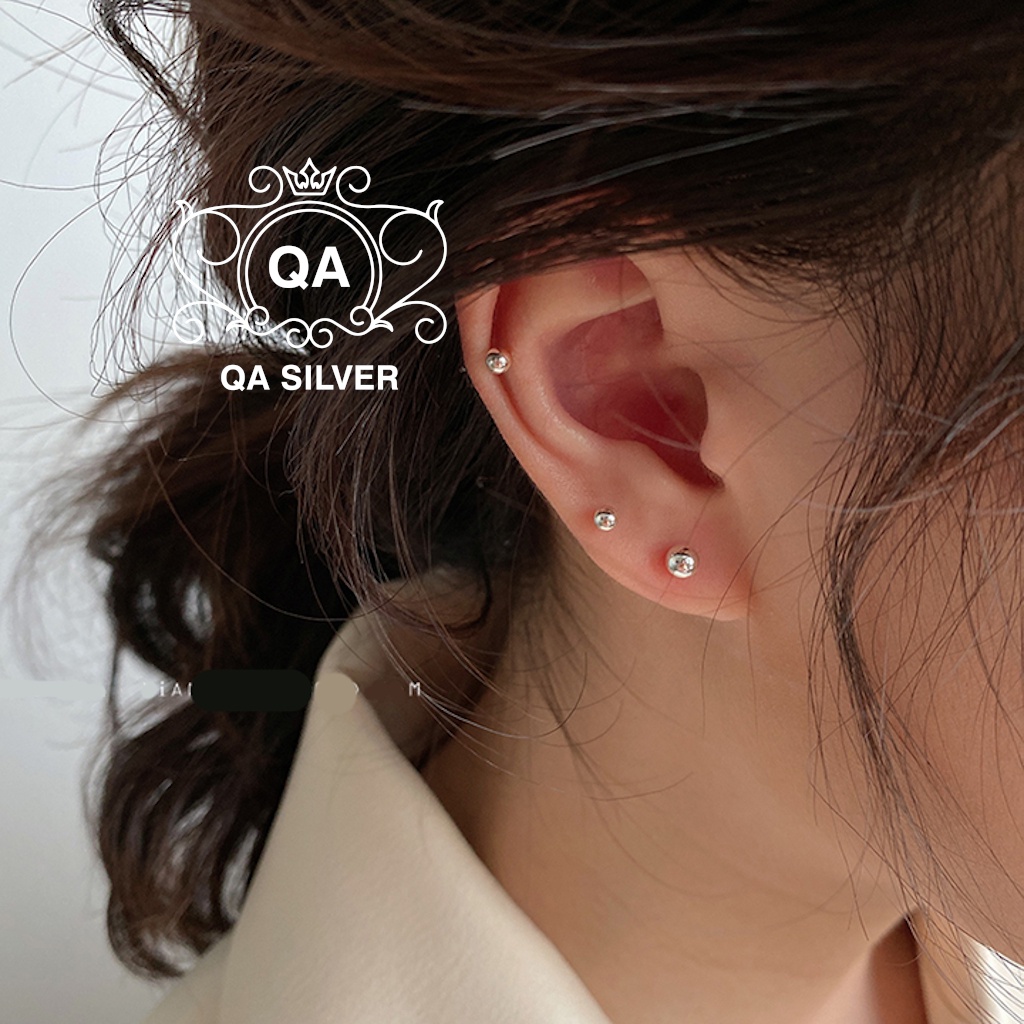 Bông tai nụ bạc tròn khuyên nam nữ bi trơn tối giản S925 BASIC Silver Earrings QA SILVER EA170508