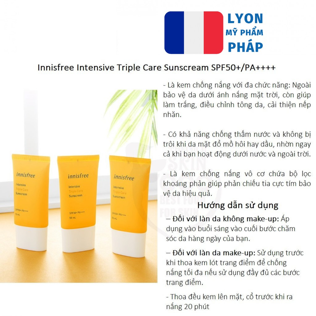✅ (HÀNG CHUẨN AUTHENTIC) (MINI SIZE/FULL)Kem Chống Nắng Innisfree Intensive Triple Care Sunscreen SPF50+ Pa++++
