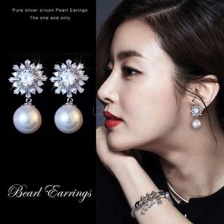 Bông tai bạc Ý s925 đính đá trân châu nhân tạo Hàn Quốc (BT09)