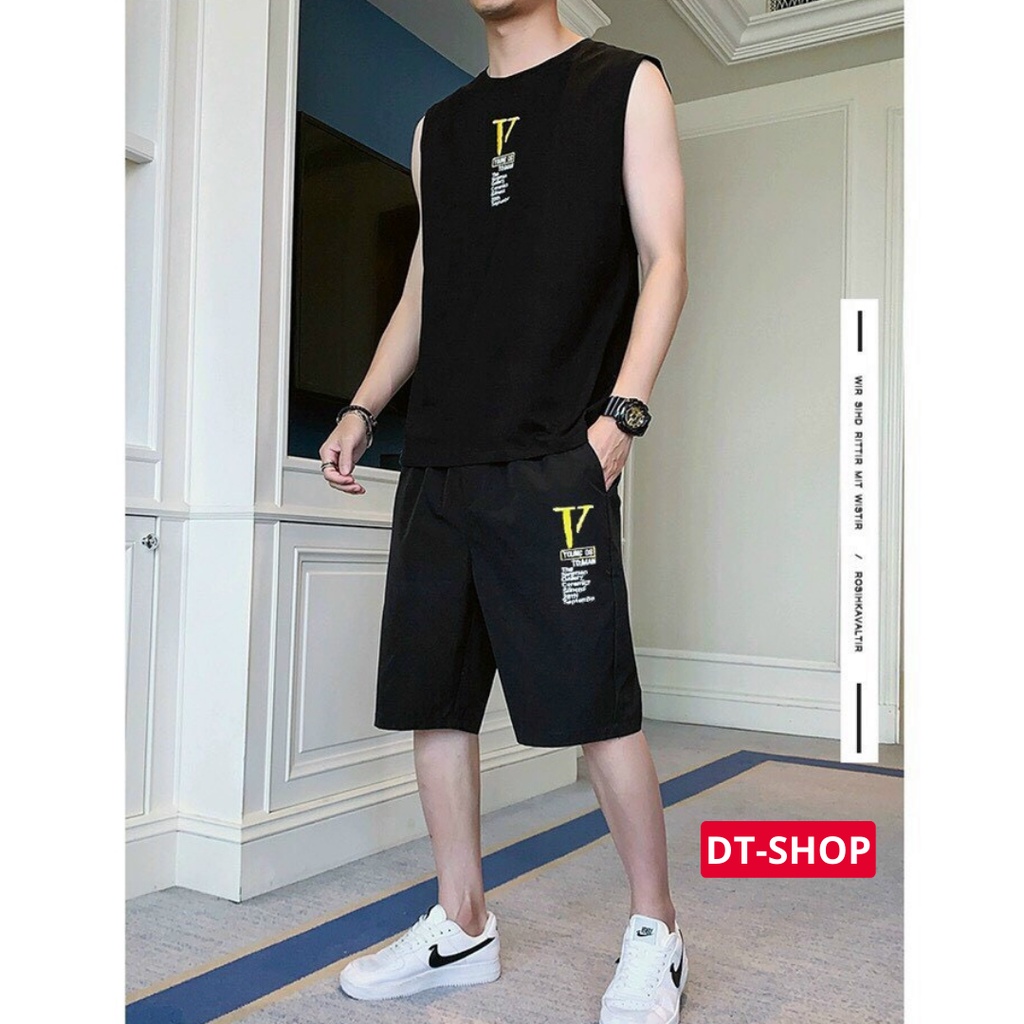 Bộ quần áo thể thao nam 3 lỗ cổ tròn hot trend chất thun lưới mè thoáng mát thoải mái khi vận động