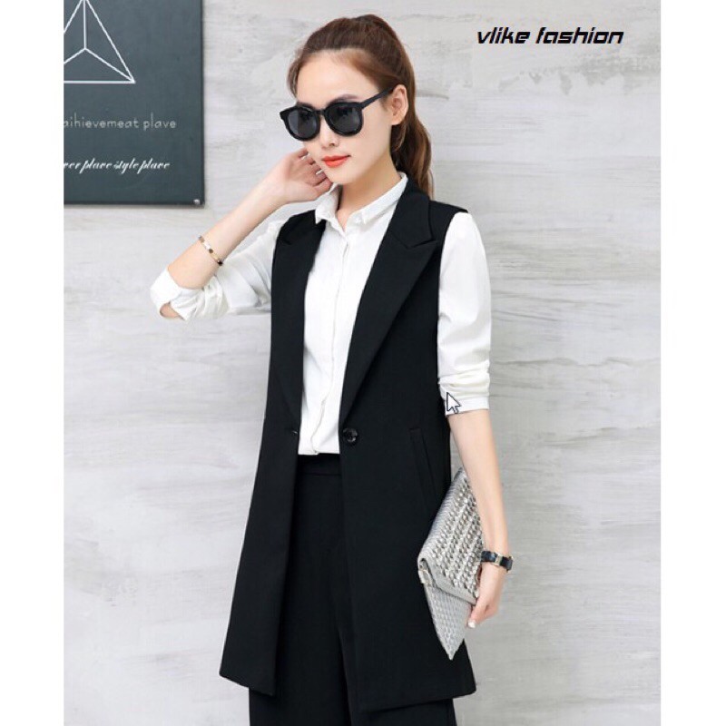 Áo vest dáng dài không tay