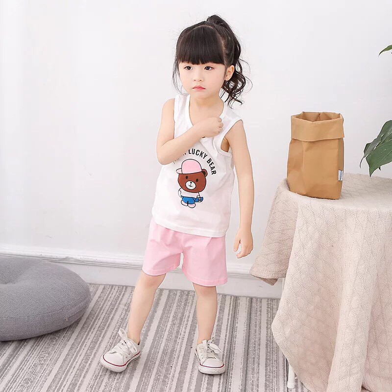 Bộ ba lỗ cotton mỏng mát Quảng Châu cho bé 0-6 tuổi