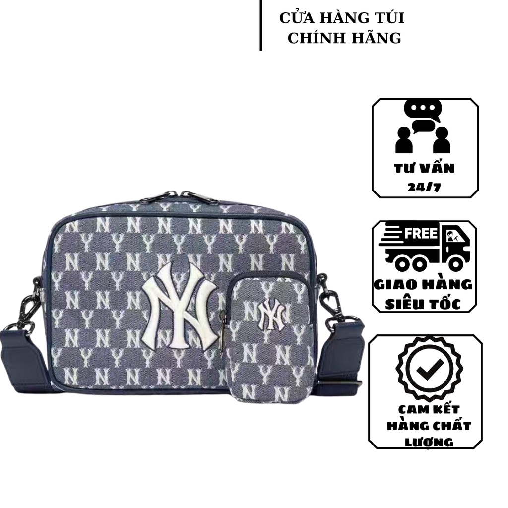 ☃☸Hộp vuông MLB chính hãng HÀN thắt dây tiêu chuẩn thêu ren mới đầy đủ NY, túi đeo cho nam và nữ
