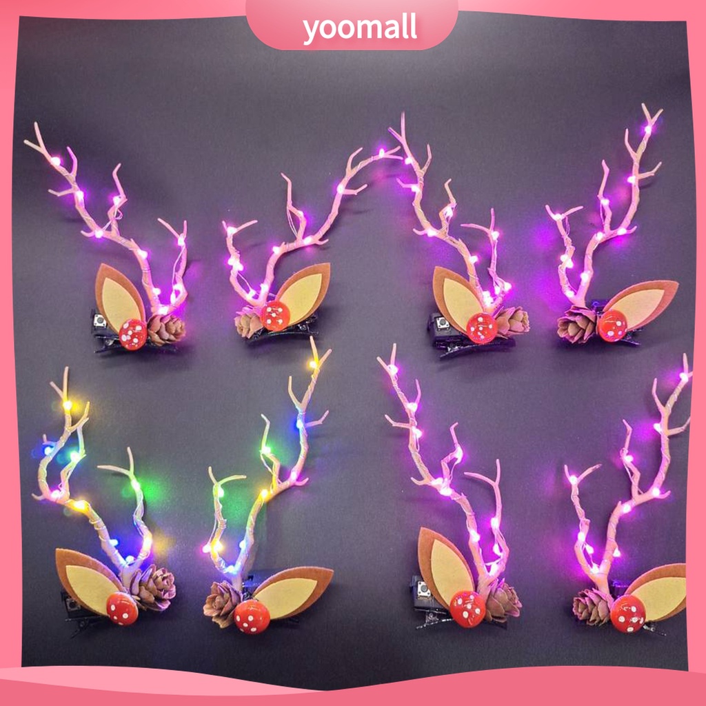 Yomall♡ 1 Cặp Kẹp Tóc Hình Nhánh Cây Thông Giáng Sinh Phát Sáng