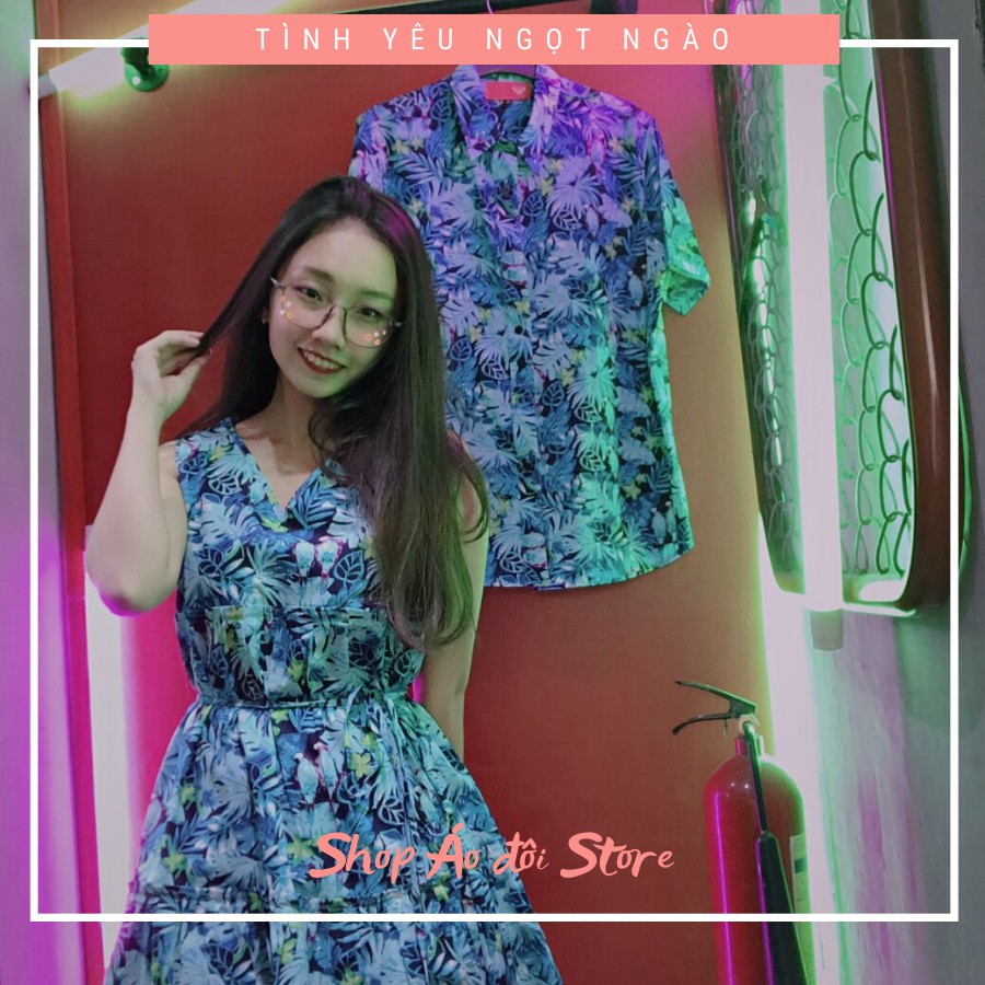 Bộ áo váy sơ mi cặp, đồ đôi nam nữ dễ thương, chất đẹp để chụp hình cưới, đi du lịch