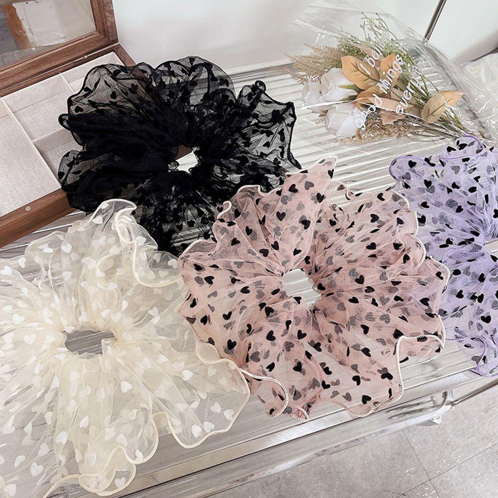 Dây Buộc Tóc Vải Lưới Co Giãn Họa Tiết Chấm Bi / Trái Tim Dễ Thương Cho Bạn Gái