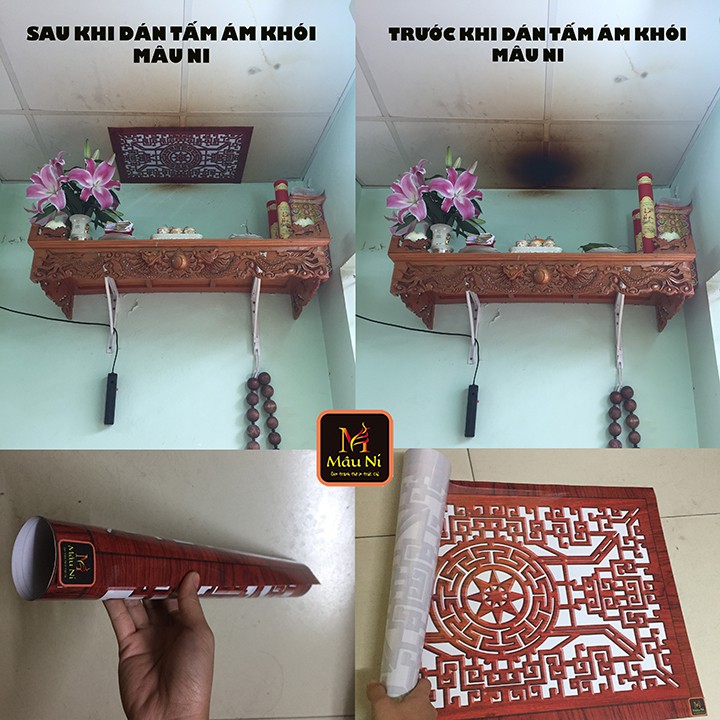 TẤM CHỐNG ÁM KHÓI dán phòng thờ, dán lên trần nhà, không phải khoan, Kích thước 41 x61cm [ đồ thờ gia tiên ] cần có