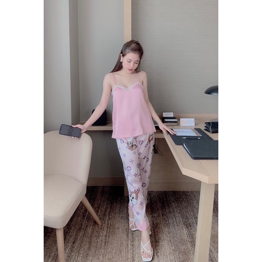 Bộ Đồ Pijama - Bộ Lụa Satin Hai Dây Ren Quần Dài[Hàng Đẹp, Lụa Mát Mịn] Không Nhăn, Không Bai Giãn, Không Phải màu | BigBuy360 - bigbuy360.vn