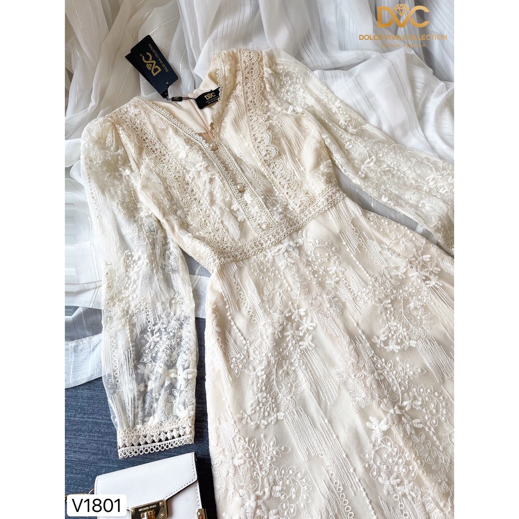 [Mã FAGREEN1505 giảm tới 30K đơn 99K] Váy ren kem thiết kế V1801 - Đẹp Shop DVC (Kèm ảnh thật trải sàn do shop tự chụp) | BigBuy360 - bigbuy360.vn